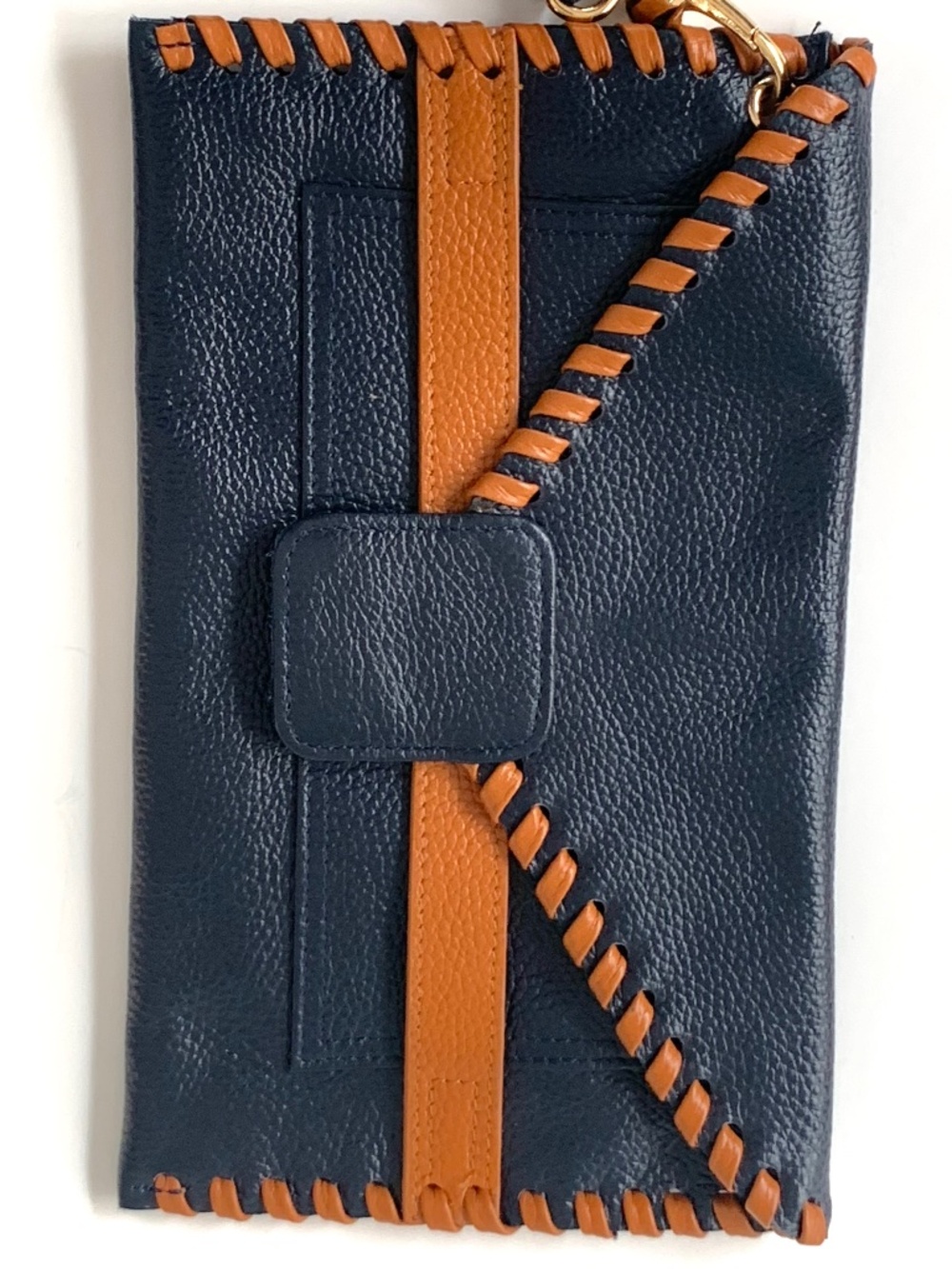 B-Low The Belt Wristlet Wallet Leather Navy Blue Carmel Brown